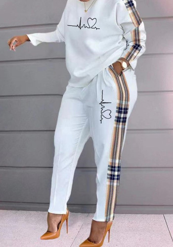 Top y pantalón de manga larga con estampado de mujer de talla grande de dos piezas
