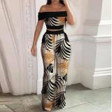 Women Off Shoulder Top Print Top And Wide Leg Pants Two Piece