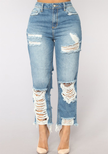 Женские рваные джинсовые брюки