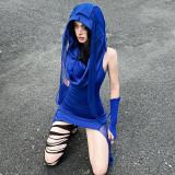 Women Fall Solid Hooded Mini Dress