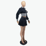 Women Casual Long Sleeve Baseball Jacket and Mini Skirt Two-Piece Set