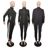 Women Sports Zip Pocket Long Sleeve Top and Pant Two Piece