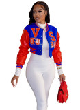 Women Casual Letter Embroidered Baseball Jakcet