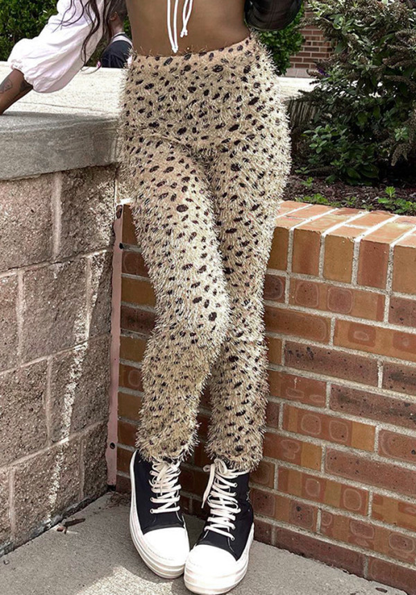 Women Fall/Winter Leopard Print High Waist Pant