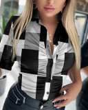 Women Long Sleeve Printed Turndown Collar Shirt