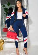 Top a maniche lunghe e pantaloni sportivi da donna con zip patchwork in due pezzi