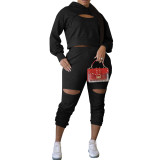 Women Casual Long Sleeve Cut Out Hoodies and Pant Sports Two Piece