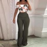 Women Off Shoulder Top Print Top And Wide Leg Pants Two Piece