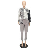Women's Fall/Winter Print Double Ribbed Fashion Suit