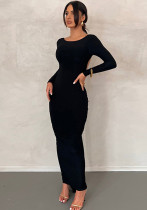 Solid Sexy Low Back Pleated Long Chic Slim Dress