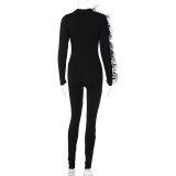 Women's Winter Fashion Casual Solid Round Neck Slim Long Sleeve Jumpsuit
