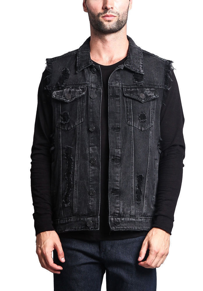 Wholesale Men's Denim Vest Frayed Ripped Men's Denim Vest Global Lover