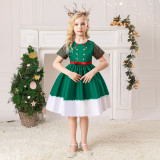 Weihnachten Kinderkleidung Kleid Cartoon bedruckte Satin Party Tanzkostüme