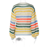 Women'S Autumn Contrasting Striped Sweater Women'S Loose Pullover Knitting Shirt