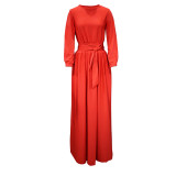 Spring Women'S Round Neck Bohemian Long Solid Dress