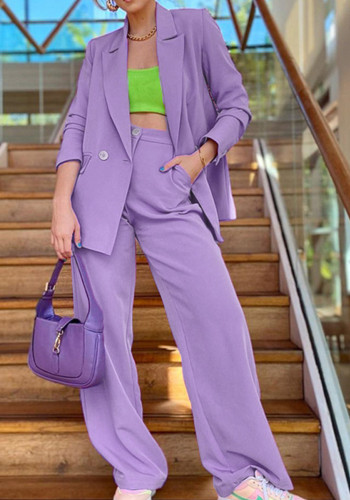 Kadın Sonbahar Modası Uzun Kollu Blazer Düz Pantolon İki Parçalı Takım