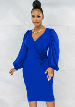 Robe moulante à col en V pour femmes élégantes et chics d'automne