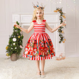 Christmas Children'S Clothing Dress Cartoon Printed Satin Party Dance Costumes