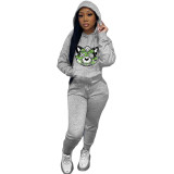 Fall/Winter Plus Size Women'S Print Casual Hooded Two Piece Pants Set Tracksuit