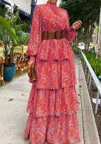 Fashion Women'S Spring High Neck Ruffle Floral Long Dress