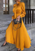 Women'S Fall Long Sleeve Solid Bow Chic A-Line Maxi Dress