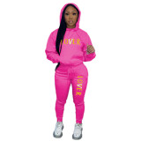 Women'S Sexy Fall Print Round Neck Loose Hoodies Two Piece Pants Set Tracksuit