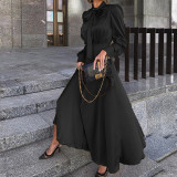 Women'S Fall Long Sleeve Solid Bow Chic A-Line Maxi Dress