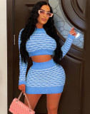 Women'S Casual Sexy Stripes Slim Waist Tight Fitting Two Piece Skirt Set