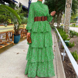 Mode Damen Frühling High Neck Rüschen langes Kleid mit Blumenmuster