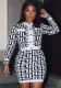 Women'S Autumn Round Neck Digital Print Coat Mini Skirt Fashion Two Piece Set