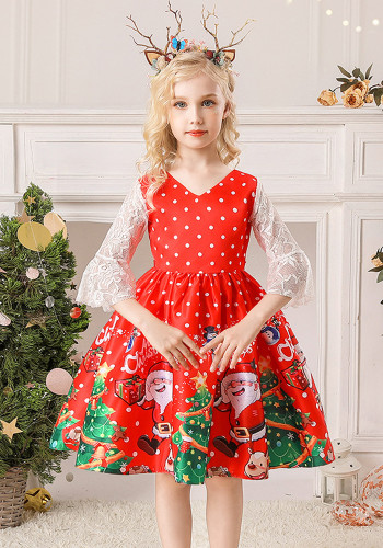 Abbigliamento per bambini di Natale Costumi da ballo per feste in raso stampati cartoni animati