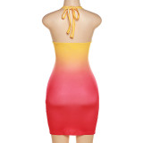 Fall Women'S Sexy Cutout Halter Neck Low Back Gradient Slim Bodycon Dress