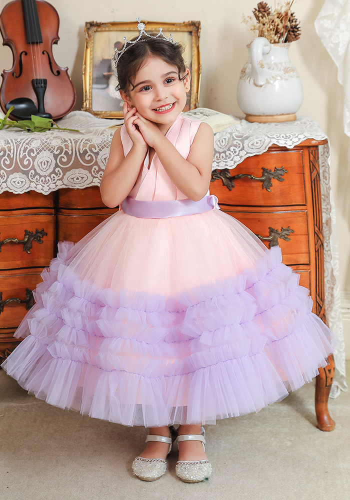 Wholesale Children'S Dresses Girls' Puffy Mesh Dress Cascading Ruffles