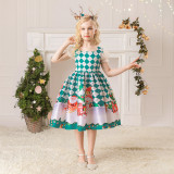 Christmas Children'S Clothing Dress Cartoon Printed Satin Party Dance Costumes