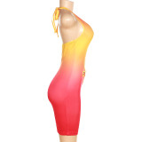 Fall Women'S Sexy Cutout Halter Neck Low Back Gradient Slim Bodycon Dress