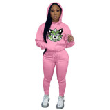 Fall/Winter Plus Size Women'S Print Casual Hooded Two Piece Pants Set Tracksuit