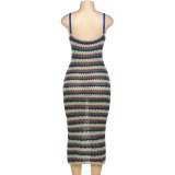 Women'S Fall Fashion V-Neck Sling Sexy Knitting Stripe Slim Holiday Dress