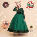 Kinderkleider Prinzessin Kleid Mädchen Langes Paillettenkleid Weihnachten Cosplay Kostüme