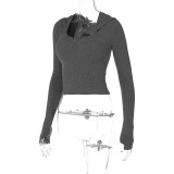 Fall Winter Women'S Hooded Long Sleeve T-Shirt Slim Fit High Waist Basic Shirt Top
