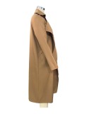Fall/Winter Women'S Long Sleeve Turndown Collar Solid Color Trench Coat Women Long Jacket
