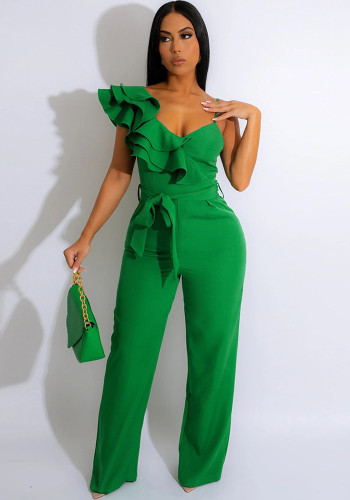 Women'S Autumn Fashion One Shoulder Sleeveless Loose Solid Color Jumpsuit