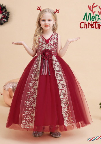 Платье с вышивкой для девочек, платье принцессы, платье для рождественской вечеринки, платье для косплея, маскарадное платье