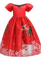 Weihnachten langes Kleid Mädchen Cartoon Print langes Kleid Weihnachten Abschlussball Kostüm
