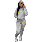 Women'S Sexy Fall Print Round Neck Loose Hoodies Two Piece Pants Set Tracksuit