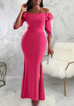Sexy Fashion Solid Color Off Shoulder Schlitz Damen Abendkleid