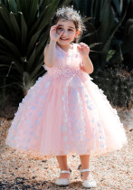 Meisjes jurk roze strik prinses tutu strik mesh feestjurk