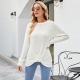 Women Fit Solid Knot Round Neck Sweater