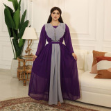 Muslim chiffon Contrast Long sleeve mesh Long Gown