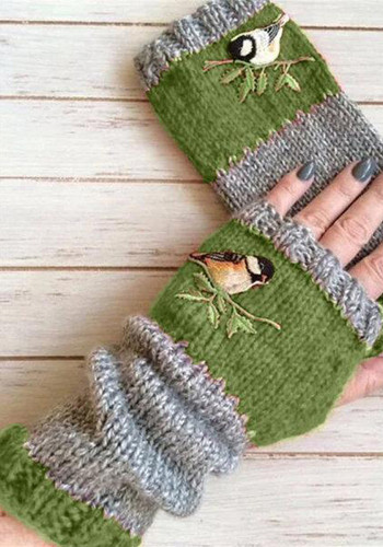 Женские осенне-зимние теплые лоскутные вышитые перчатки