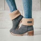 Autumn and winter Women mid-tube chunky heel suede snow boots